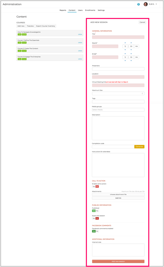 Details Page for Uploading and Editing an Event