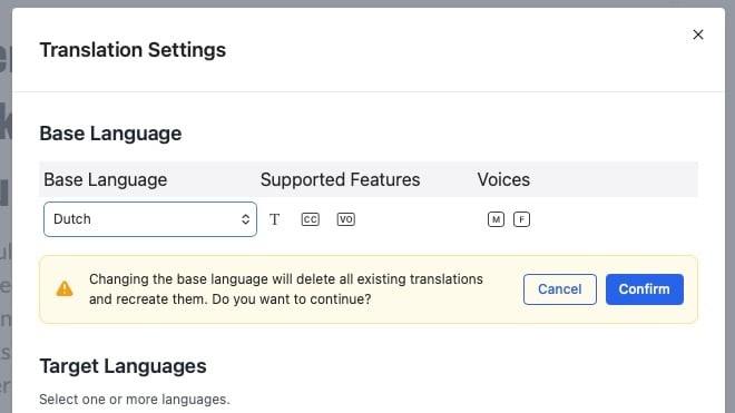 Forceful language change warning