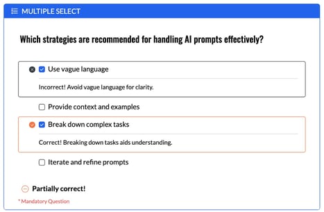 User View of custom feedback enabled question