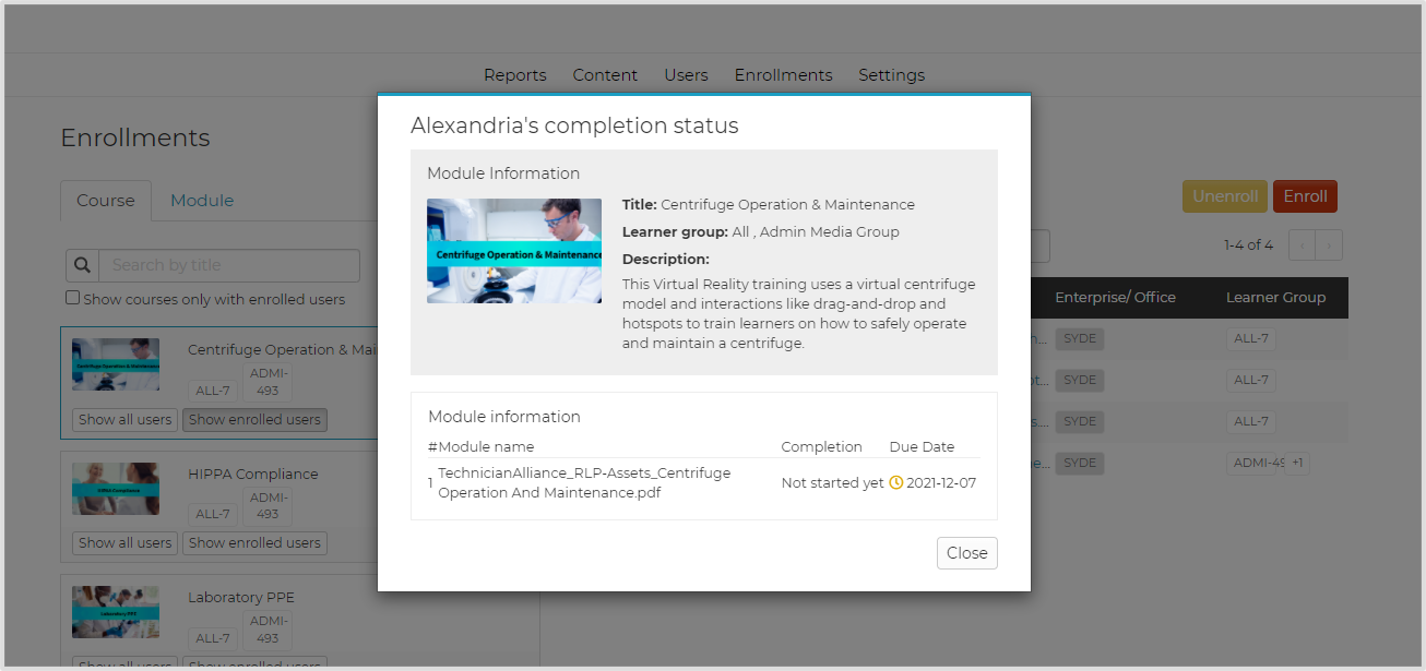Generating an Enrollment Completion Report with Due Dates